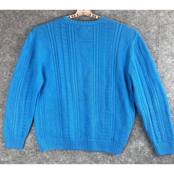 VTG Hunt Club Mens Large Sweater Blue Grandpa Core Cable Knit Pullover Japan 90s - Picture 9 of 11